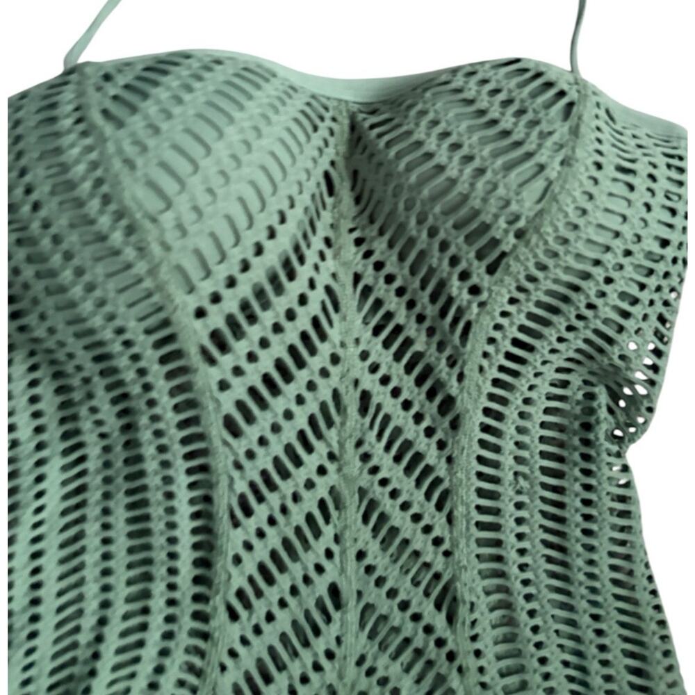 Robin Piccone Sophia Crochet One Piece Swimsuit Sage Green Cut Out Sz 8 - Picture 4 of 13